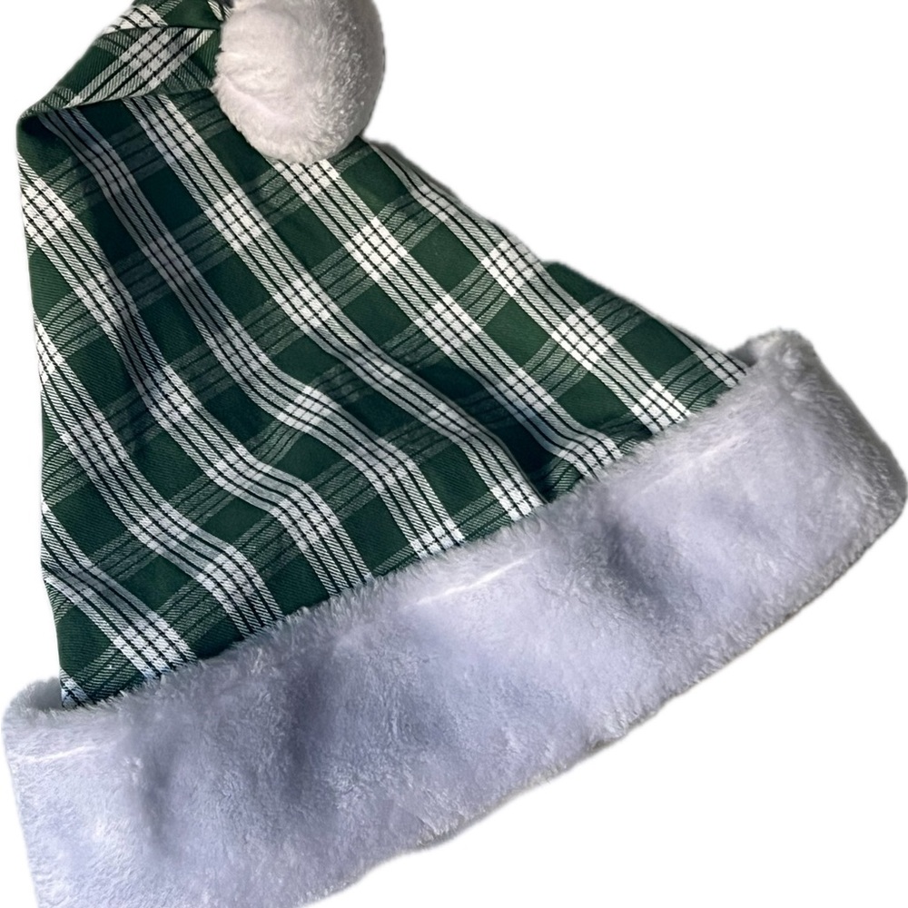 Green Palaka Santa Hat with White Trim